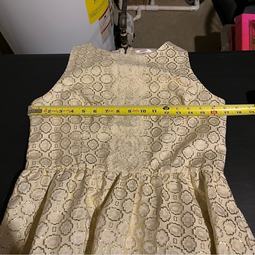 Xhilaration Brocade Fit & Flare Dress Metallic Floral Gold A Line M - Picture 6 of 8